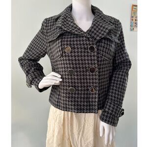 Worthington Petite Grey Houndstooth Cropped Peacoat Tweed Jacket Coat size PM